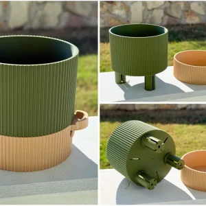 Maceta de autorriego redonda acanalada – Uso interior